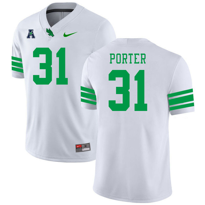 #31 Shane Porter North Texas Mean Green College Football Jerseys Stitched-White